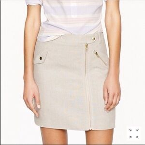 J. CREW Light Beige Mini Skirt Tan Linen Gold Zipper Classic Party Work 4 Preppy